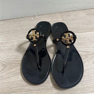 Tory Burch Black Sandals with Gold Logo
